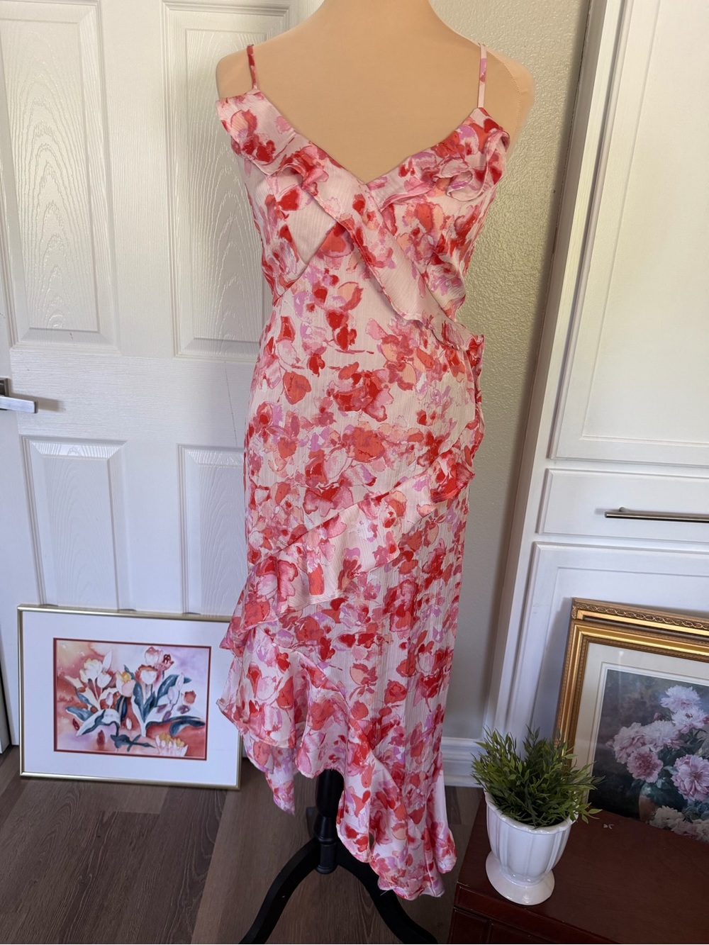 Floral Pink Ruffle Slip Dress